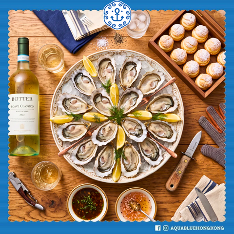 【AQUABLUE Soave 生蠔白酒派對套餐】4款法國名蠔16隻+白酒+日本泡芙+工具 [生蠔到會/派對外賣] | Aquablue Soave Oyster Set (2persons)