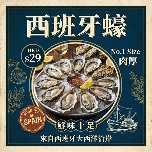 【本月特價】西班牙蠔 No.1 Spanish Arousa (110-150g) [新鮮即食] | (Special Price) Spanish Arousa no.1 (110-150g)